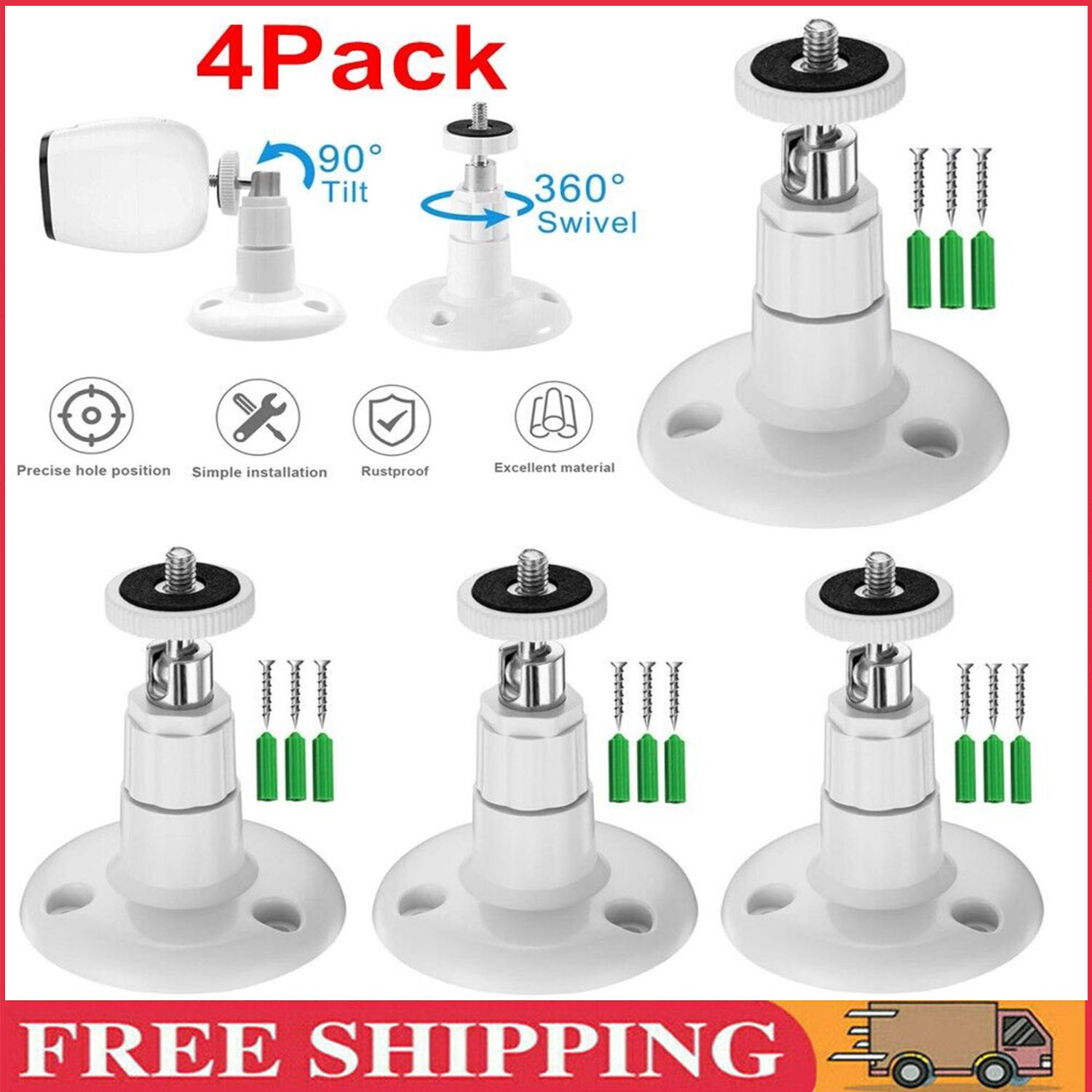 4PC 360° Adjustable Wall Mount for Arlo Pro 4/3/2, Arlo Ultra Eufy Cam 2C Camera