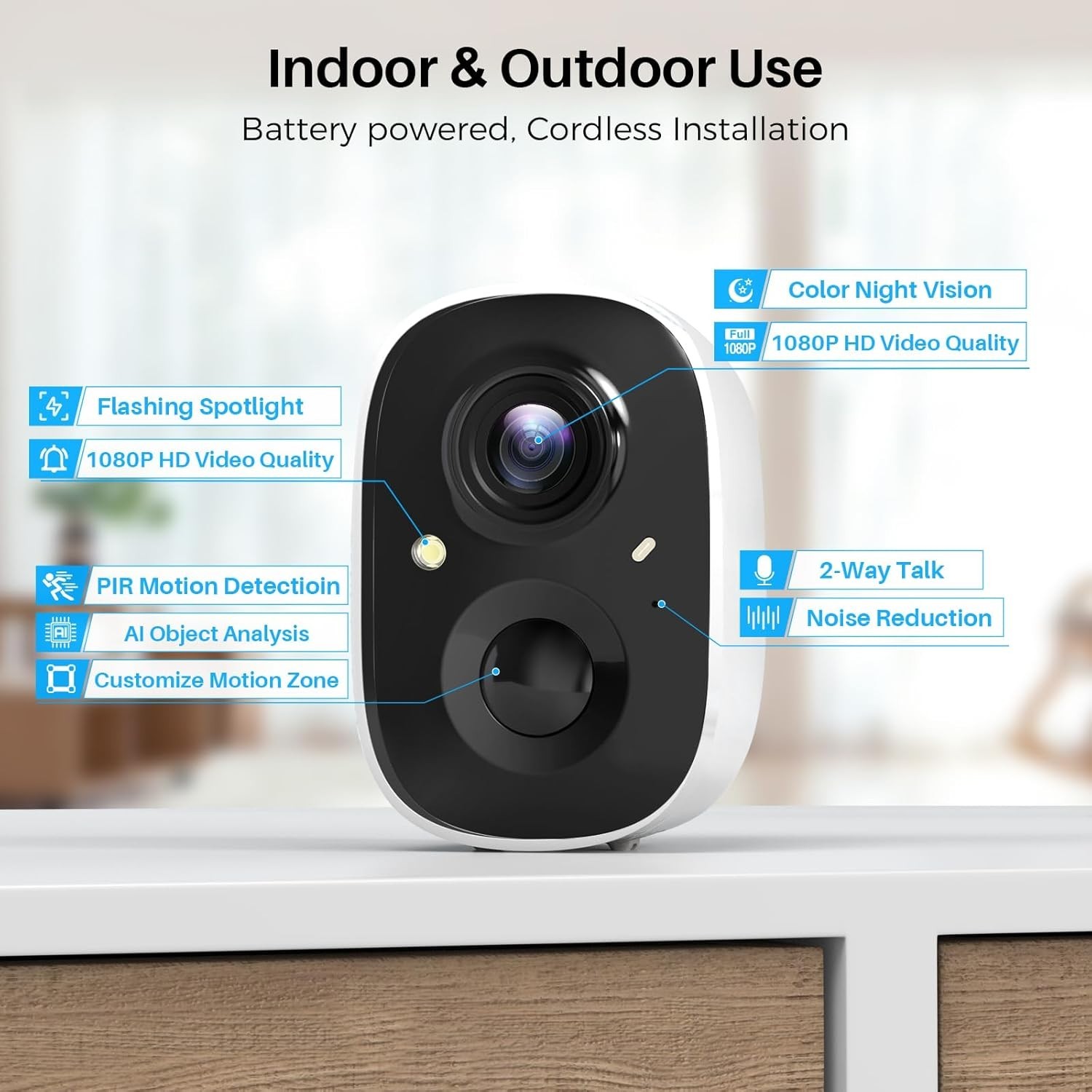 2K Security Cameras Wireless Indoor/Outdoor, Battery Powered WiFi