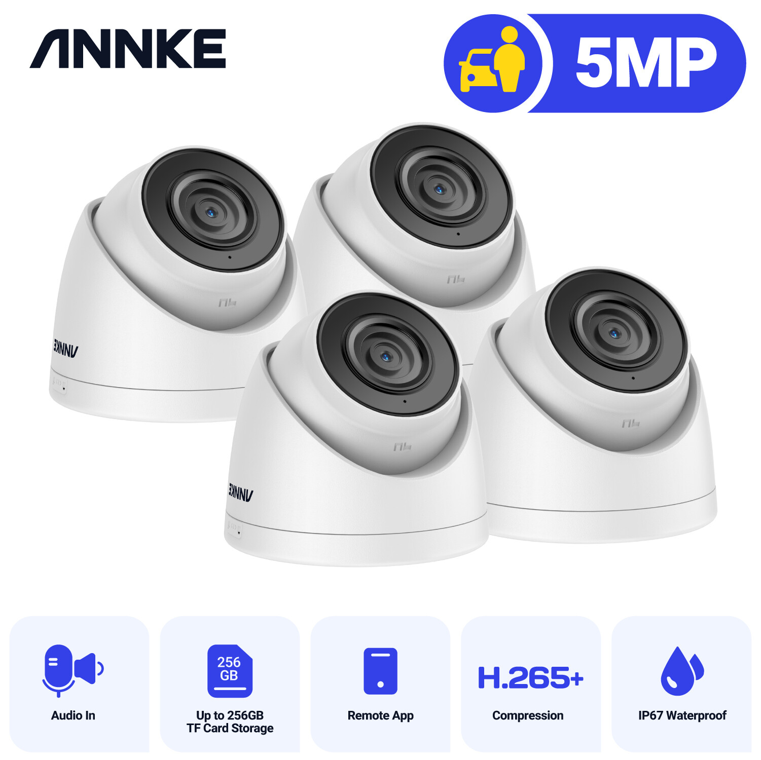 ANNKE 5MP Turret POE Camera MIC IR IP CCTV Security Camera Audio Record Outdoor