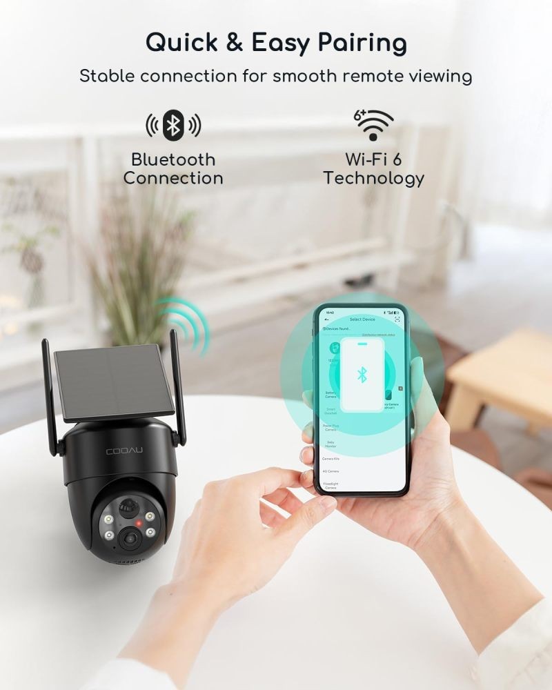 COOAU Solar Security Camera Charging Wireless 2K 360° Outdoor AI Detection