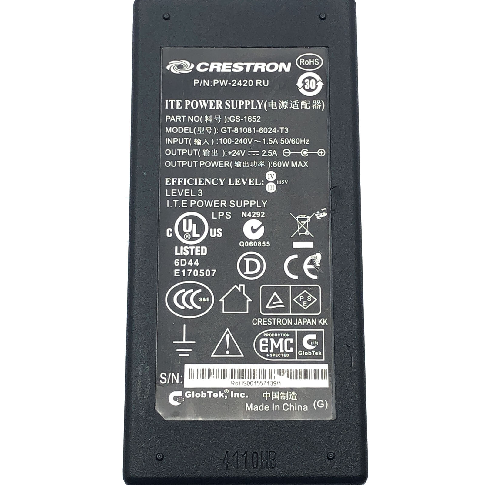Genuine Crestron AC Adapter For MC3/CP3/CP3N 24V 2.5A 60W Universal