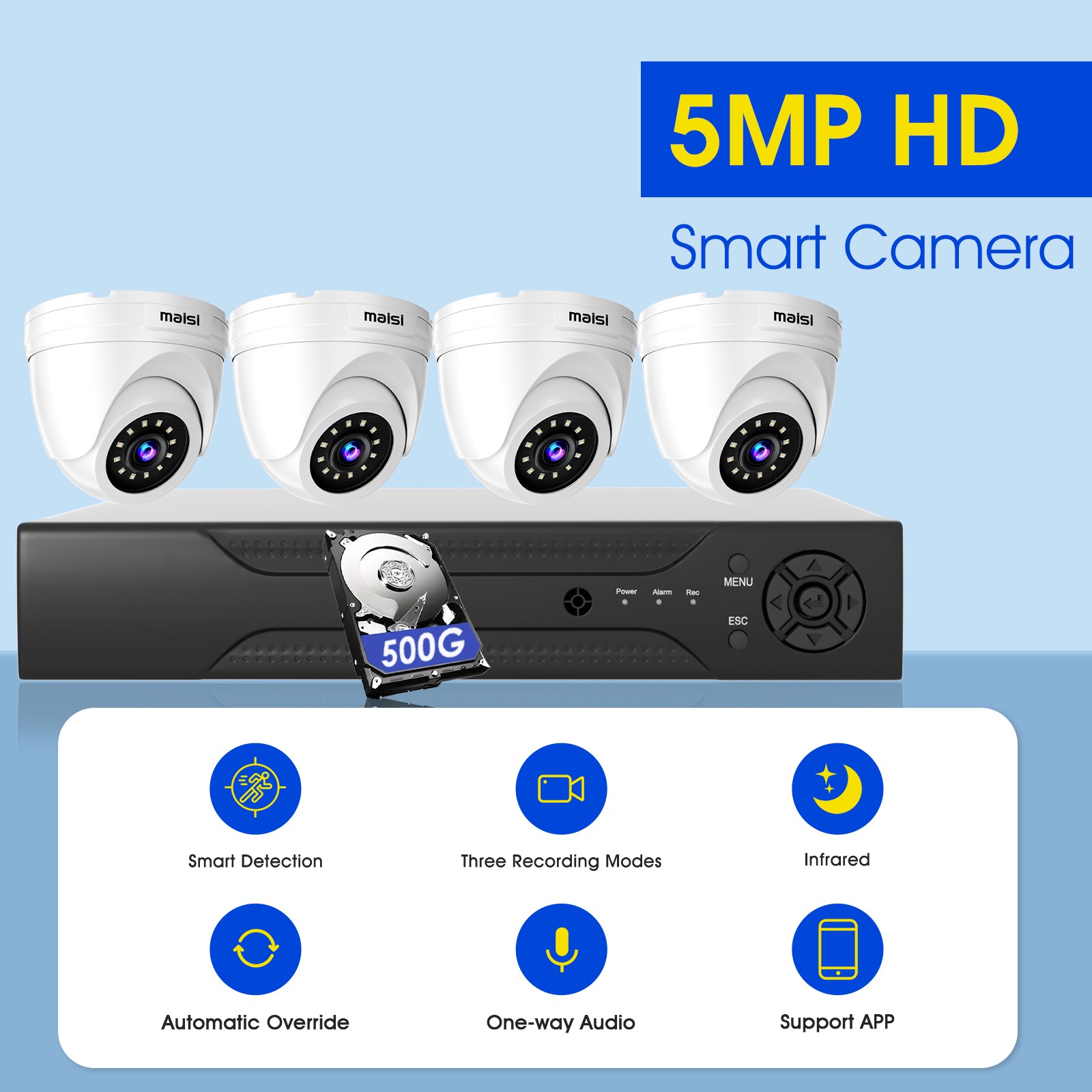 5MP Home Outdoor Security Camera CCTV System 4CH DVR IR Waterproof 500GB HDD