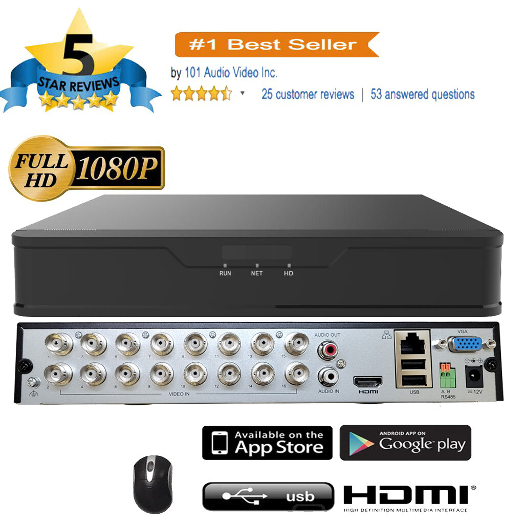 101AV 16CH DVR Security System H.265/H.264 5in1 NVR, HD-TVI/CVI/AHD/IP, 3TB HDD