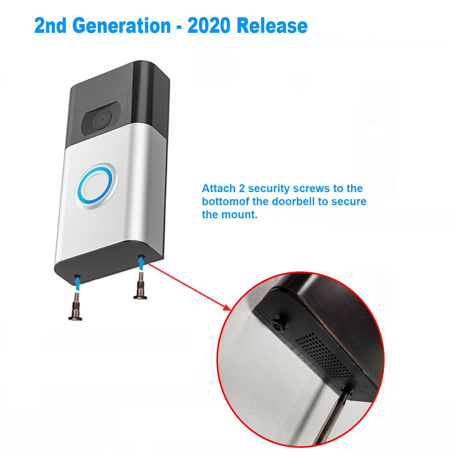 No-Drill Adhesive Mount for Ring Video Doorbell (2nd Generation – 2020 Release),