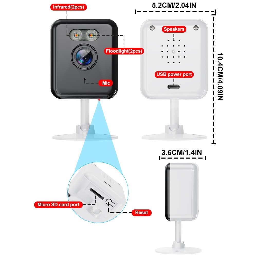 4Pcs Security WiFi Camera 3MP Home Monitor Indoor 2-way Audio Color Surveillance