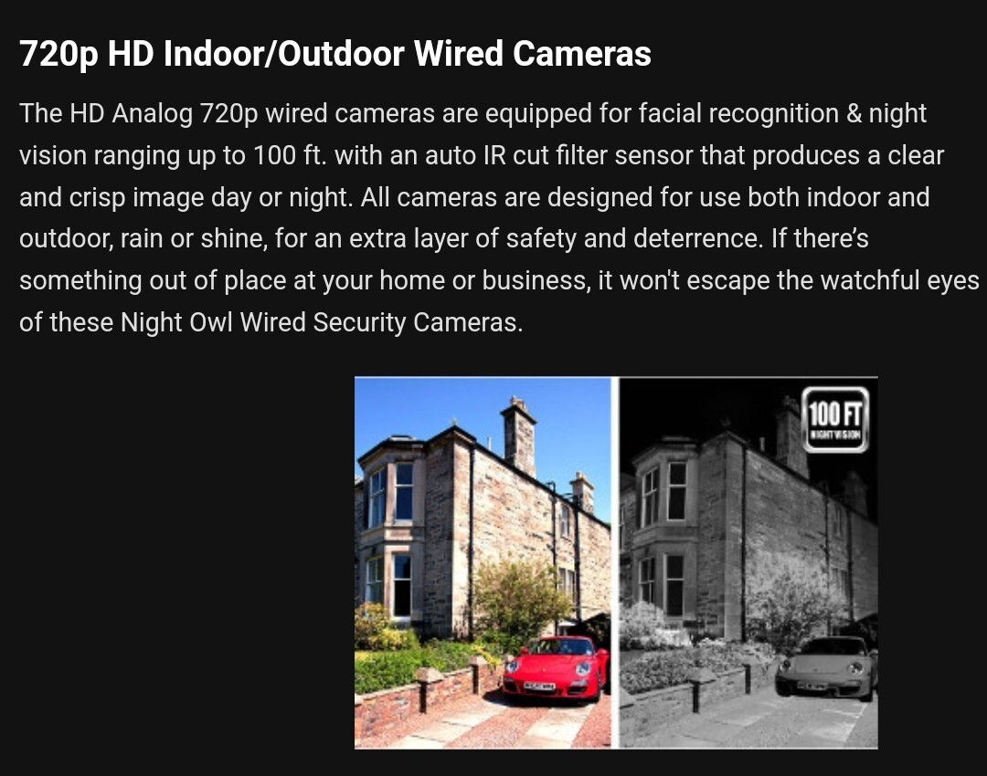 Night Owl CM-HDA7B-BU-H 720p HD Black Security Camera / Night Vision With Cable