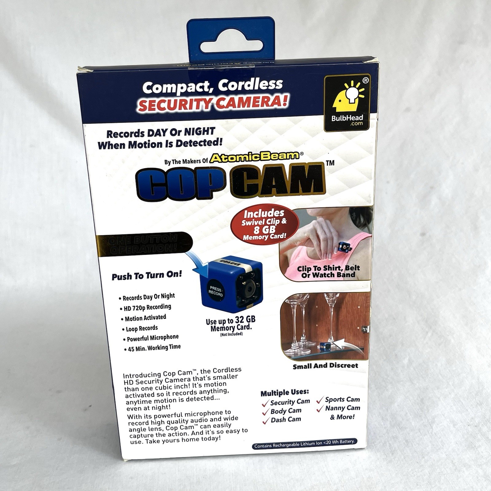 Cop Cam Compact, Cordless Security Camera Brand New Motion Activated HD 8GB Card