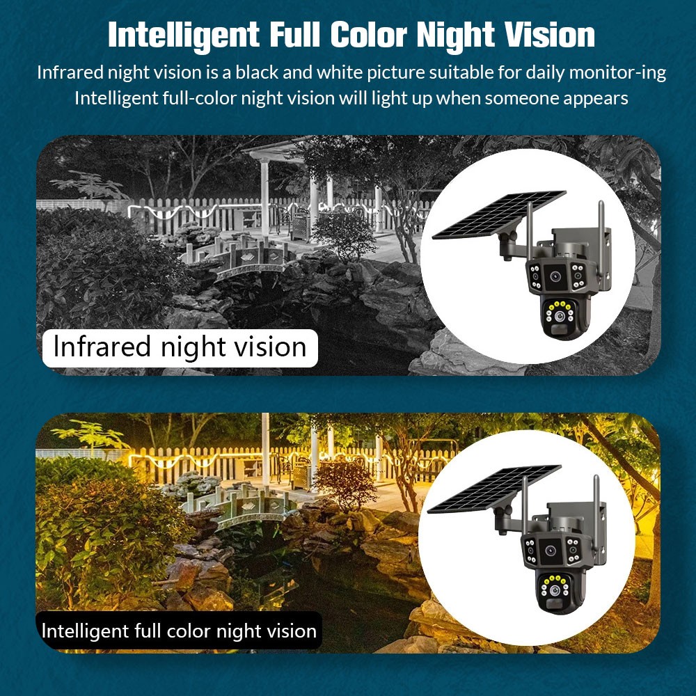 Solar Battery Powered Wireless WiFi Outdoor Pan/Tilt Home Security Camera System