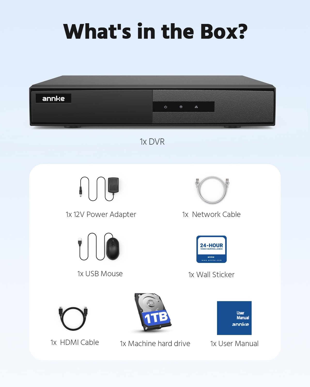 ANNKE 8 Channel 3K Lite DVR for Security Camera, 1TB Hard Drive Disk, Black