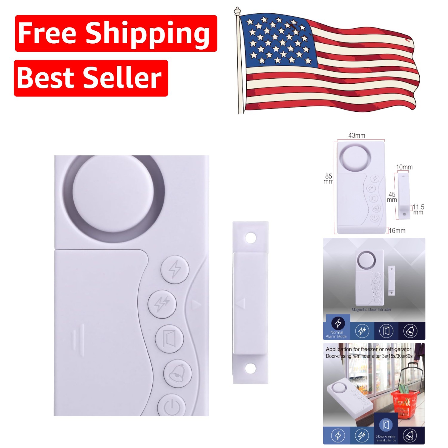 Easy Install 108 dB Door & Window Alarms – Perfect for Home & Garage Security
