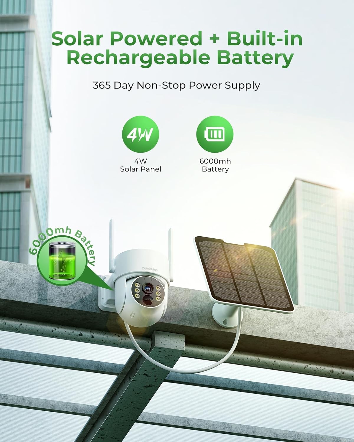 CAMCAMP 2K Wireless Solar Security Camera for Solar Power Security Camera System