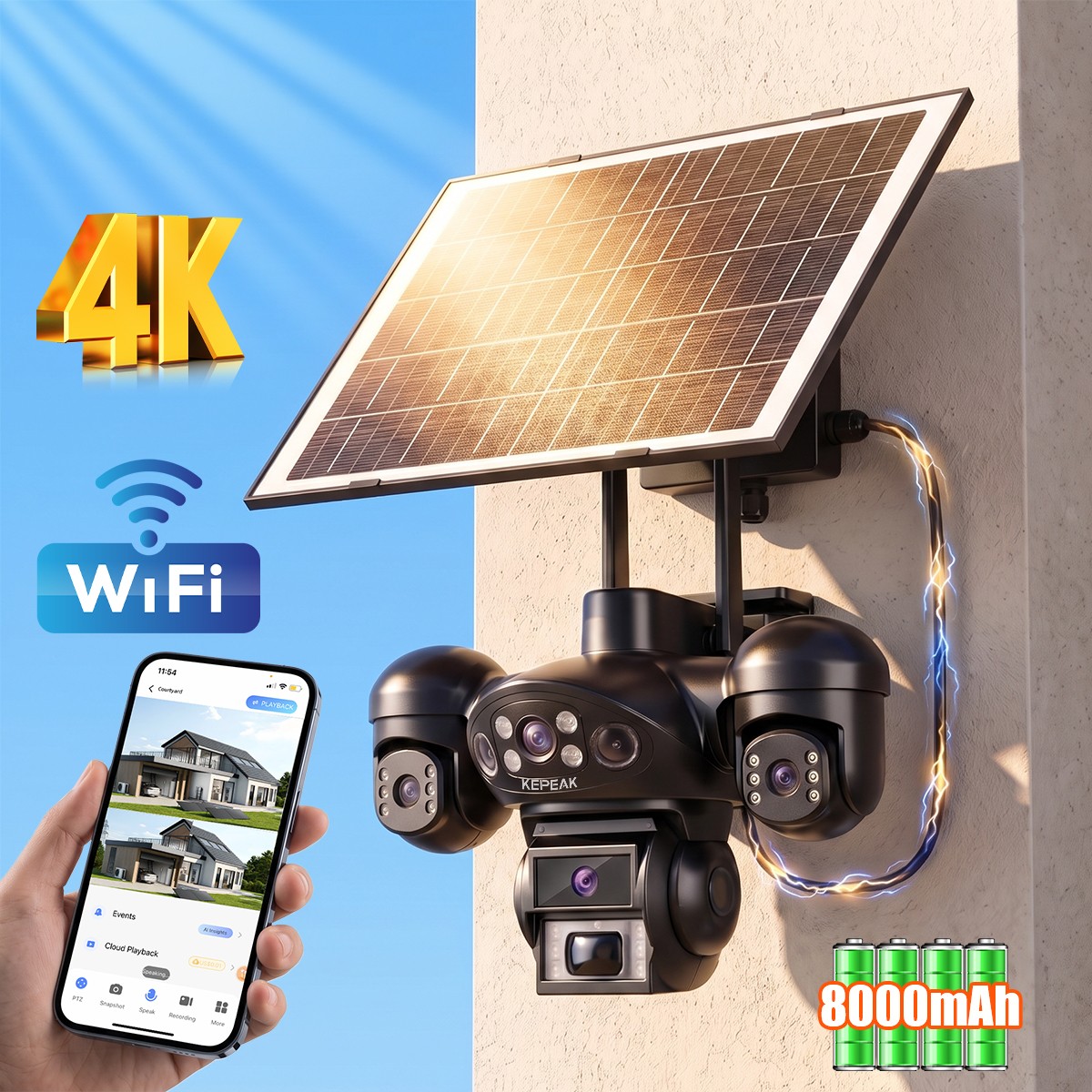 4PCS Camara De Seguridad Solar Inalambricas Para Exterior Con Vision Nocturna HD