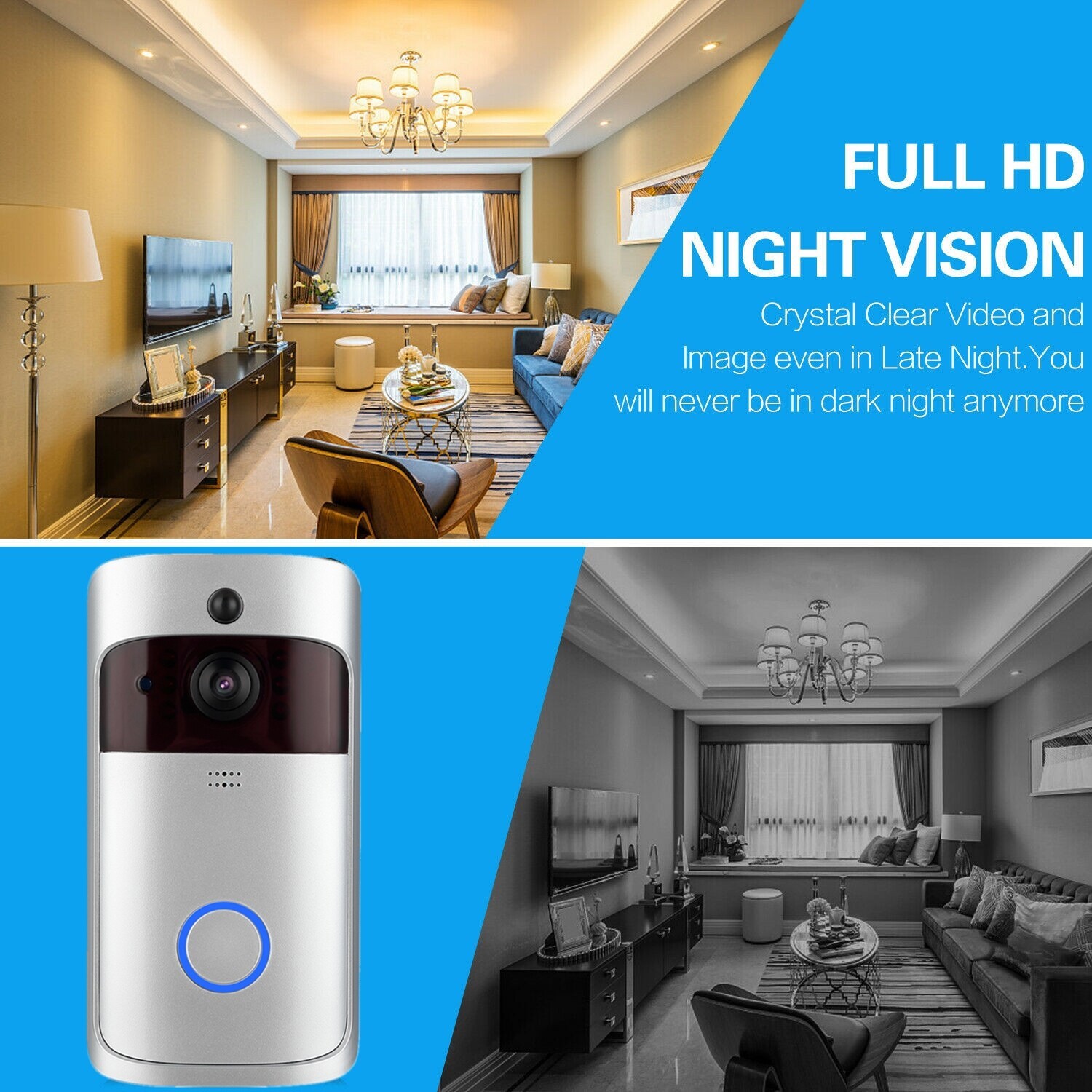 Wireless WiFi Video Doorbell Two-Ways Smart Phone Door Ring Security Camera Bell