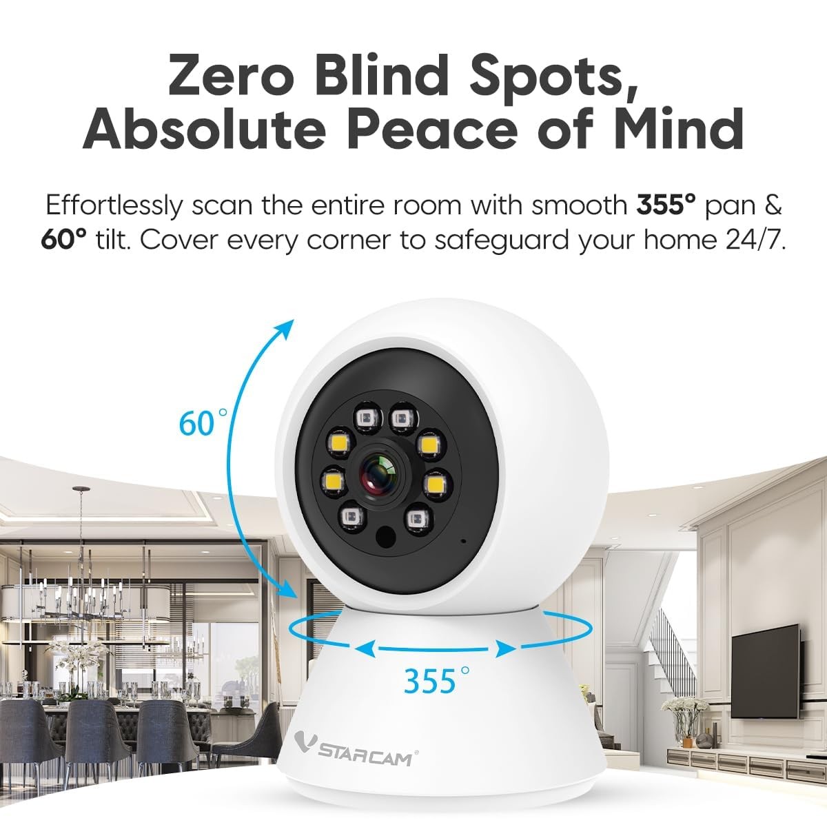 3MP 2K Indoor , 2.4GHz WiFi Pet with 355° Pan 60° Tilt, Human Detection, Colo…