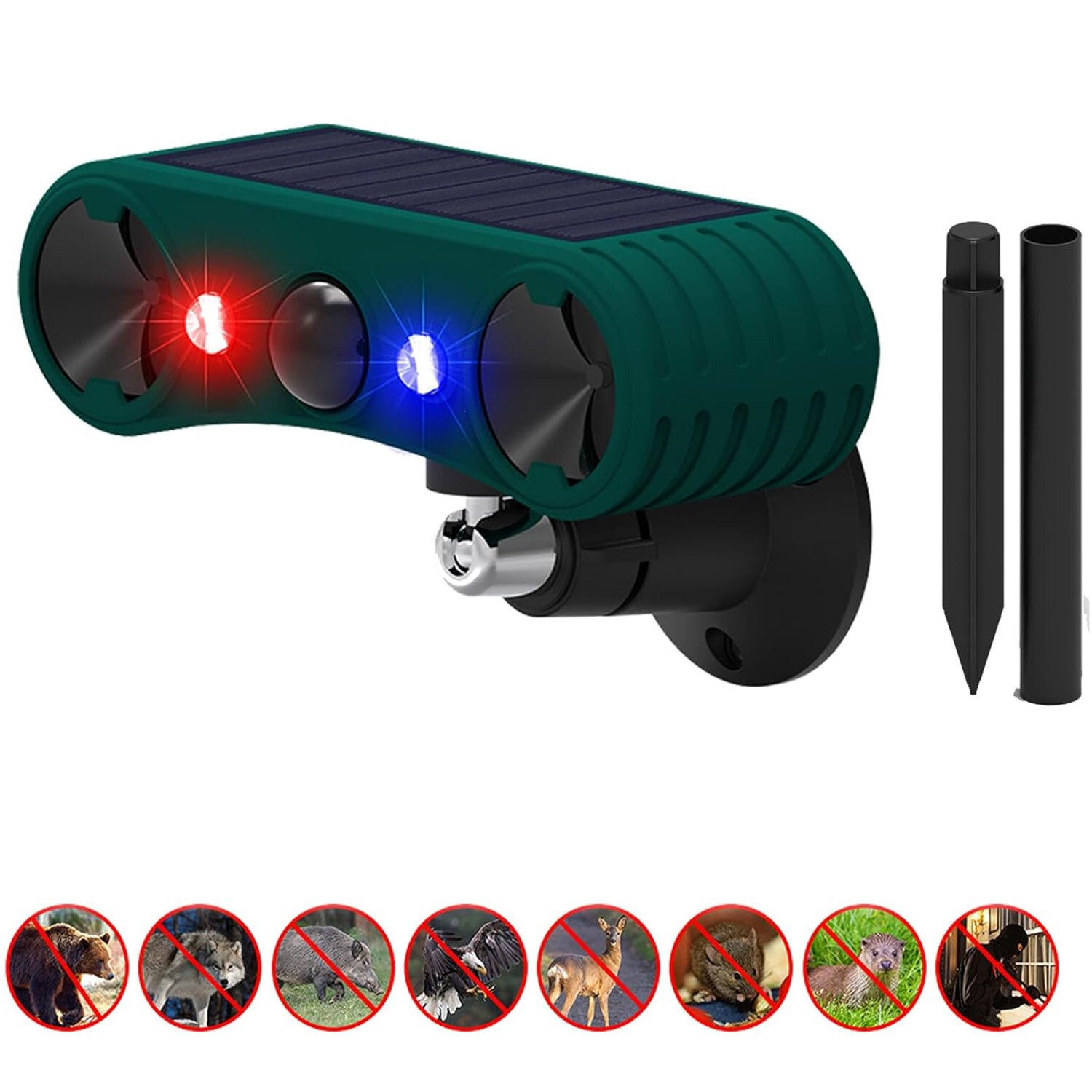 4pcs Solar Outdoor Motion Sensor Alarm 2*130db Ultrasonic Siren 4 Modes Flashing
