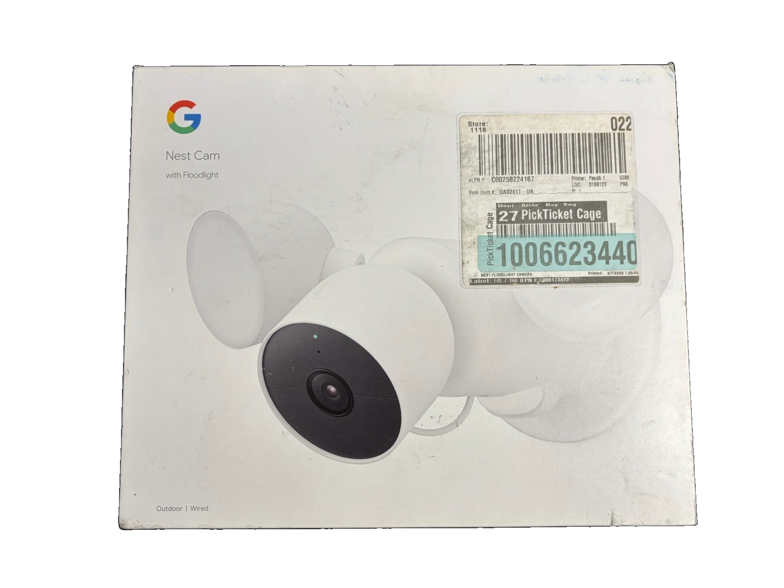 Google Nest Cam with Floodlight Outdoor Camera -Snow (GPLE9) -(New Sealed)
