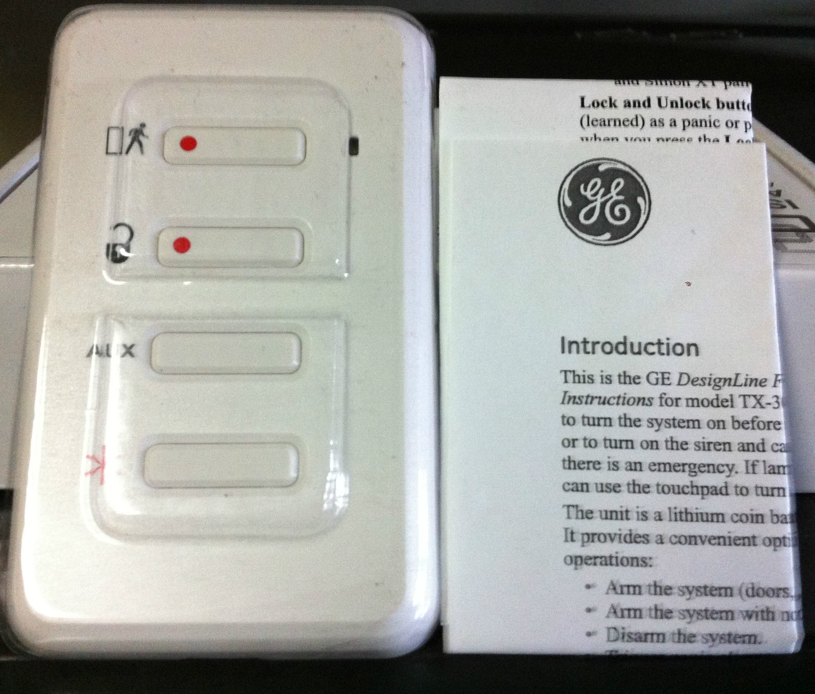 Brand New GE TX-3030-01-1 DesignLine 4-Button Flat Wall Wireless Touchpad, Simon