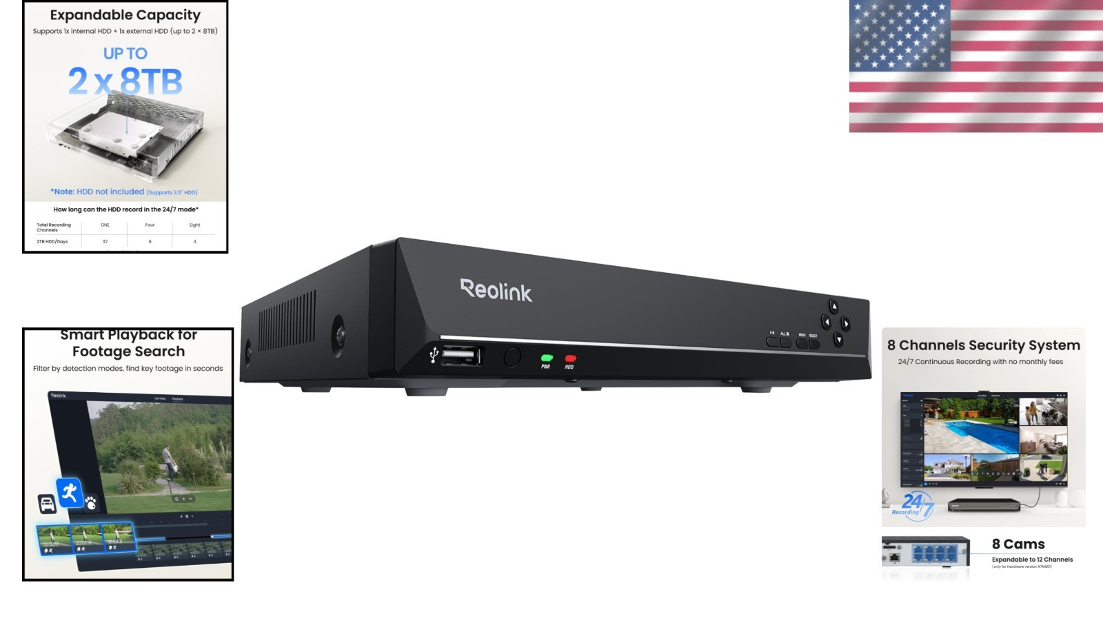 8CH NVR for Home Security, 24/7 Recording, No HDD