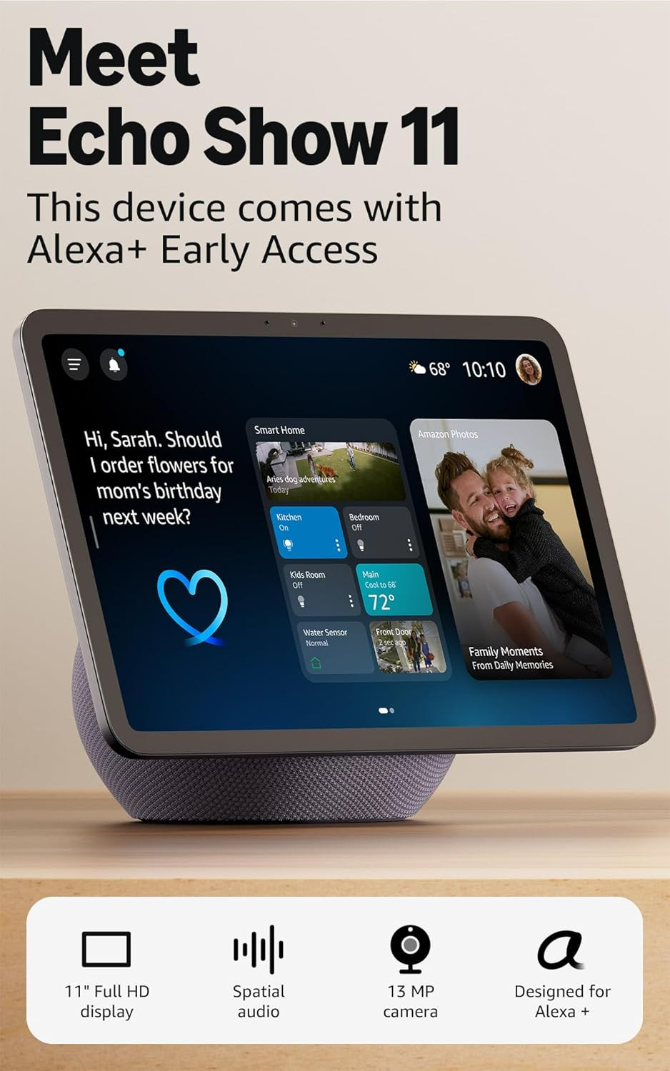 Echo Show 11 (Newest Model), Vibrant Full-Hd 11″ Display with More Viewing Area