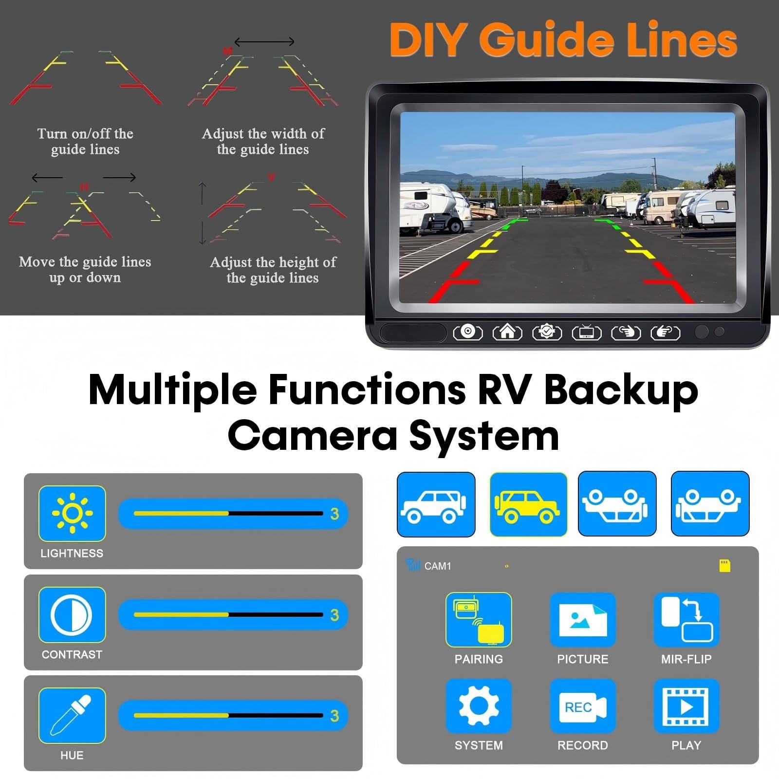 RV Backup Camera with Solar Magnetic: 7″ Monitor w/ Cam for Trailer, Black