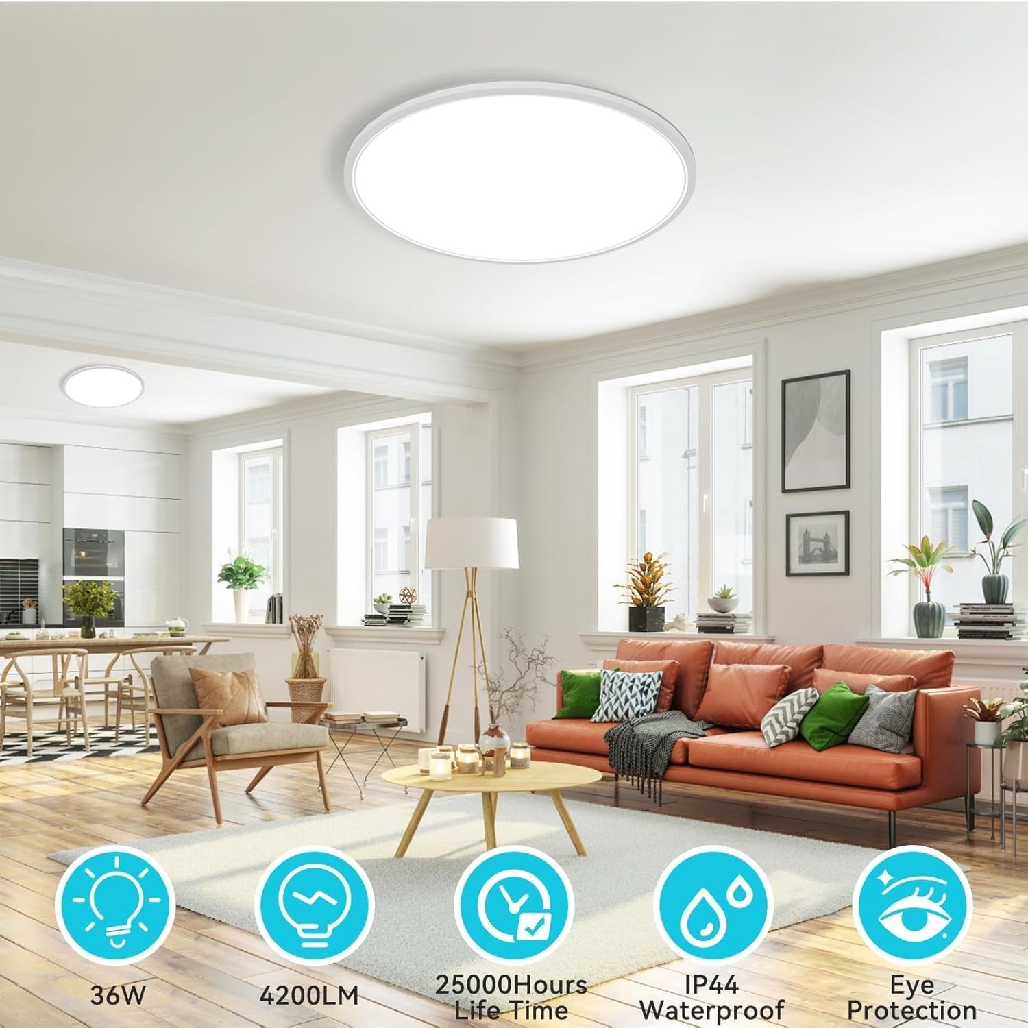 libtit Large LED Ceiling Light 16.5Inch, 4200LM 36W 16.5In-1Pack, White