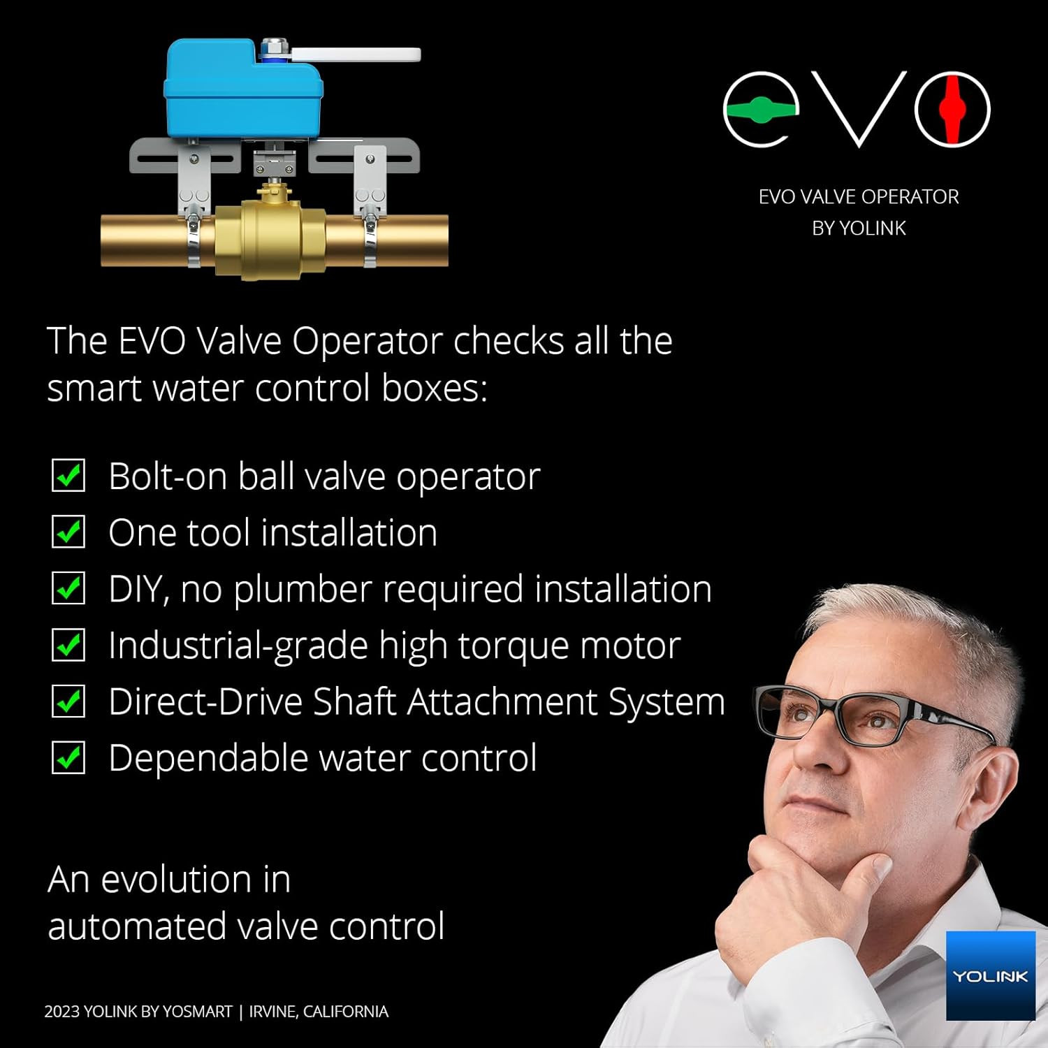 Yolink Smart Water Valve Controller, with Valve Operator, Easy No-Plumber DIY In