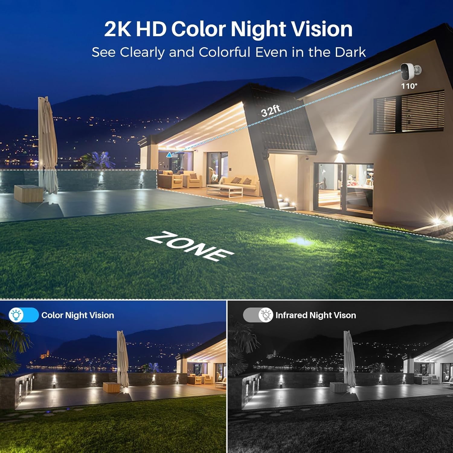 2K Security Cameras Wireless Indoor/Outdoor, Battery Powered WiFi