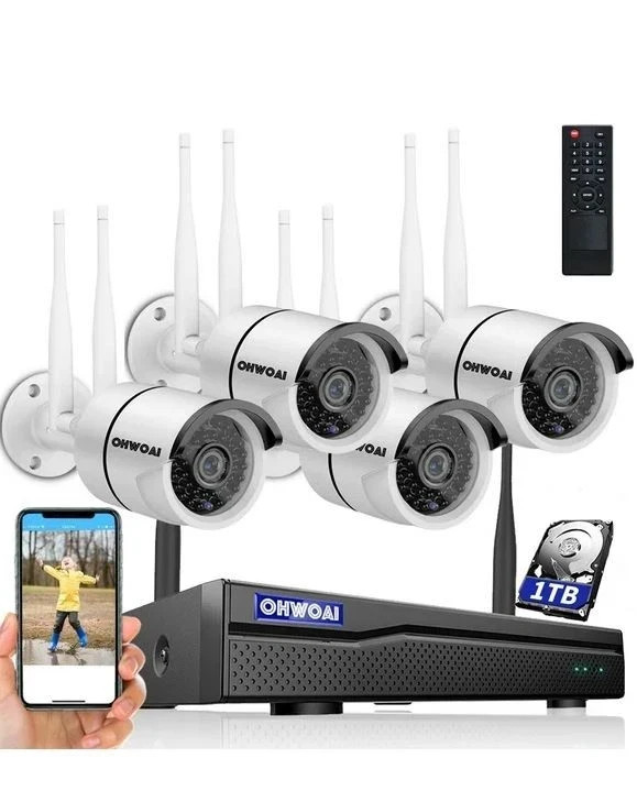 OHWOAI 8CH 1TB 5MP UHD WIFI DVR NVR Wireless Outdoor Security Camera System Kit