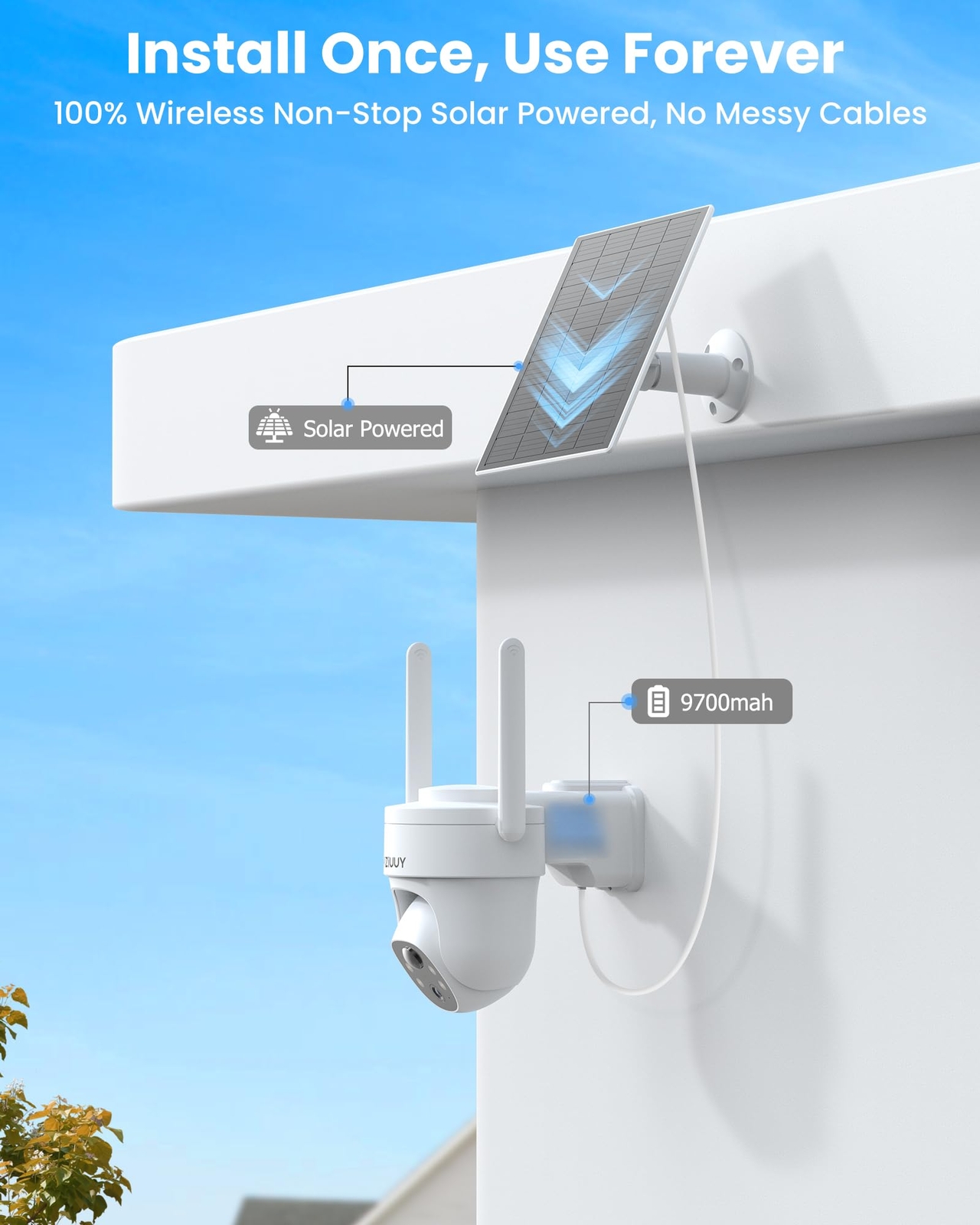 Solar Security Cameras Wireless Outdoor 3MP Pan Tilt 360°WiFi Camera with Col…