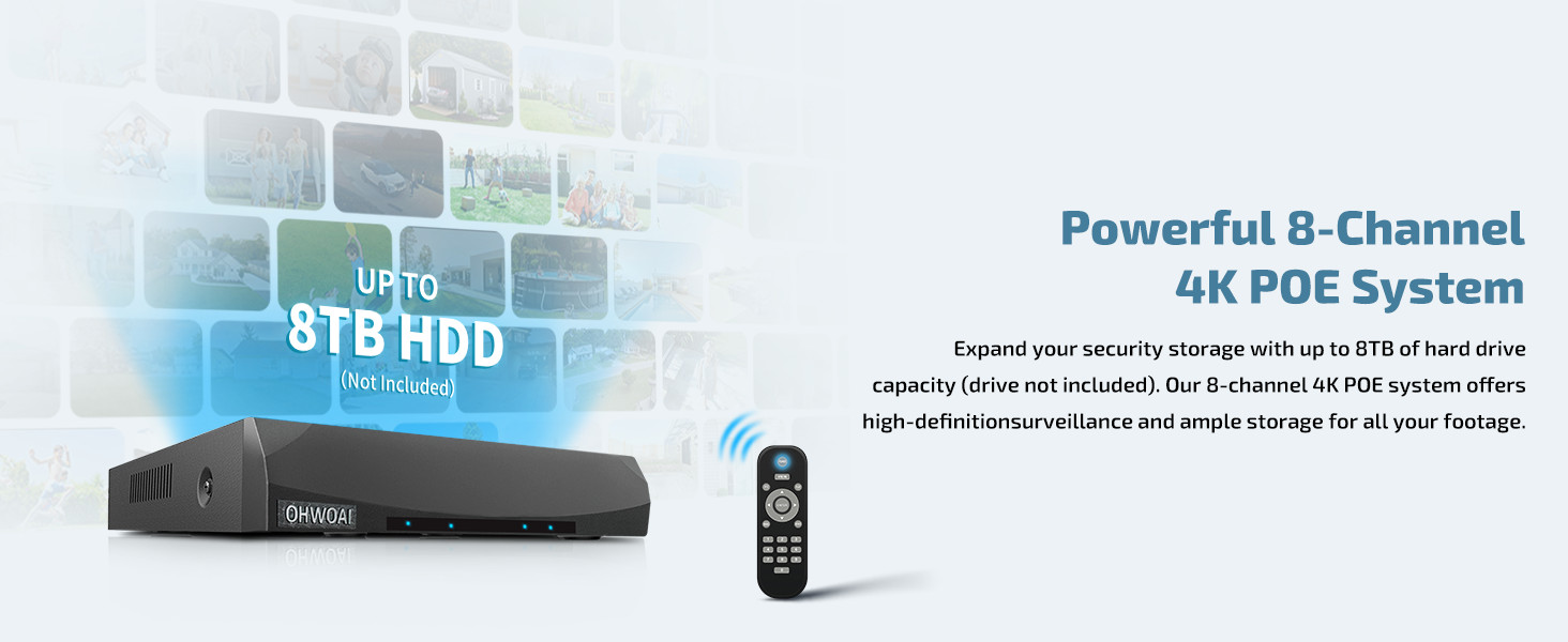 OHWOAI Wired Outdoor Video Surveillance System 4K Ultra HD, 130° Wide Angle, POE