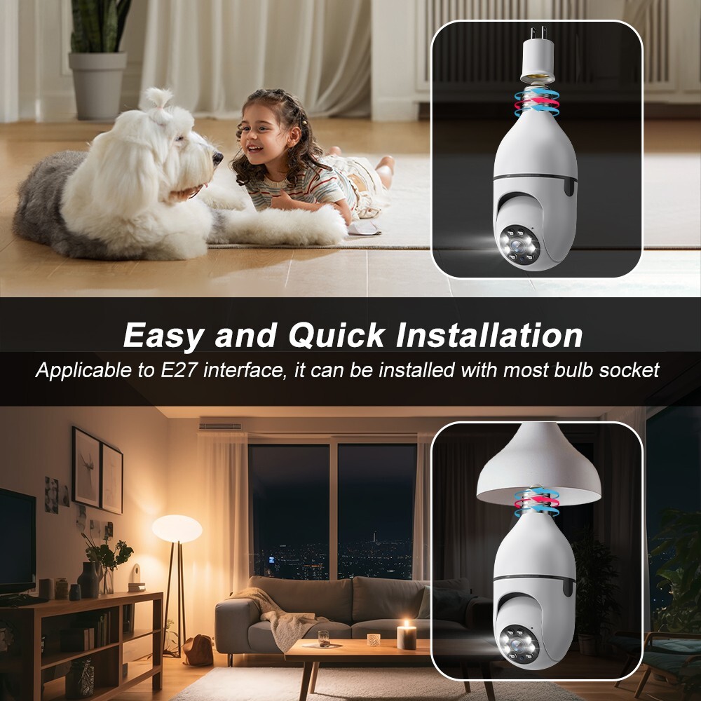 4PCS 5MP Wifi Bulb Camera 360° Color Night Vision Audio Home Security