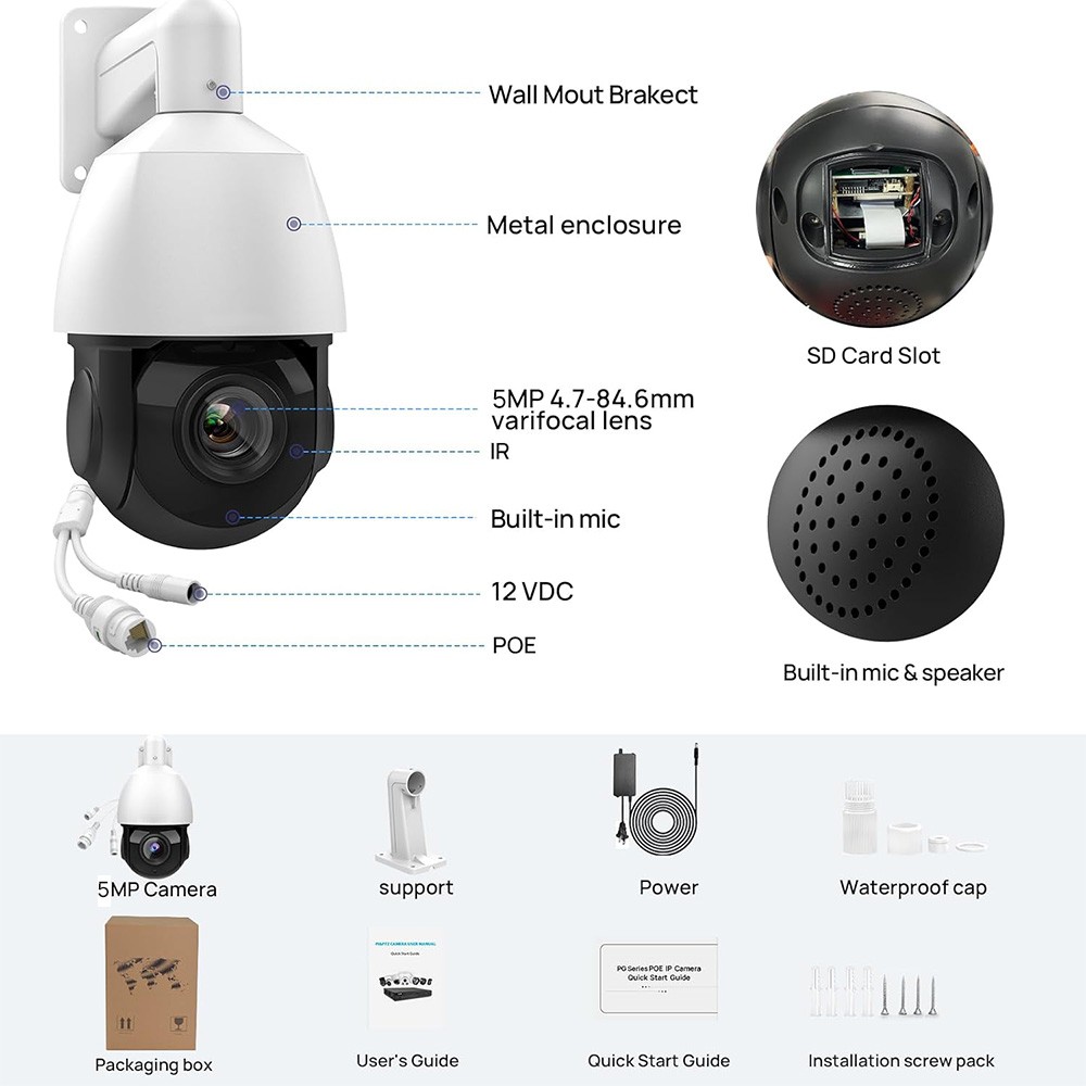 3PCS VIKYLIN 5MP 18X Zoom IR PTZ Security Camera Mic Speaker Human Auto Tracking