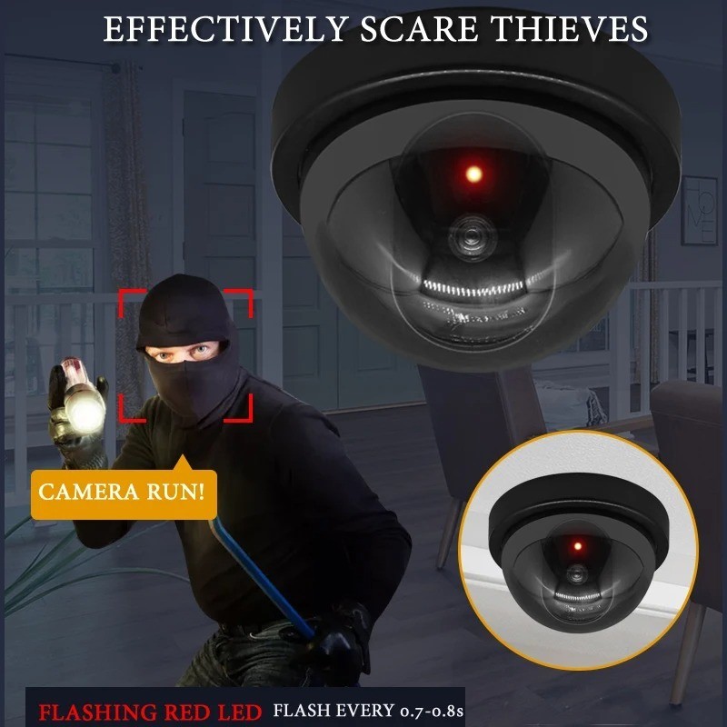 Simulation Black/White Dome Camera Red Flashing LED Light Home Office Surveillan