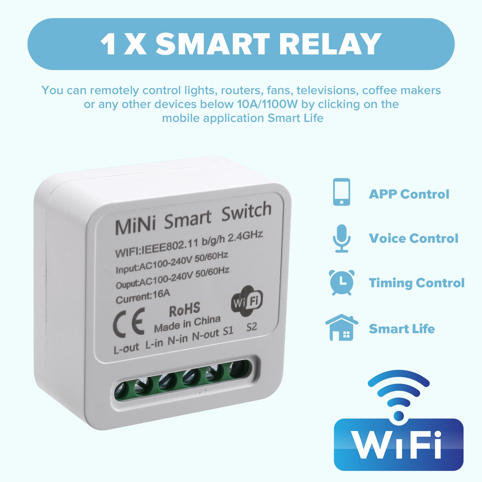 WiFi Relay , DIY Timer Light Module /Tuya Application, Remote Control K4G9