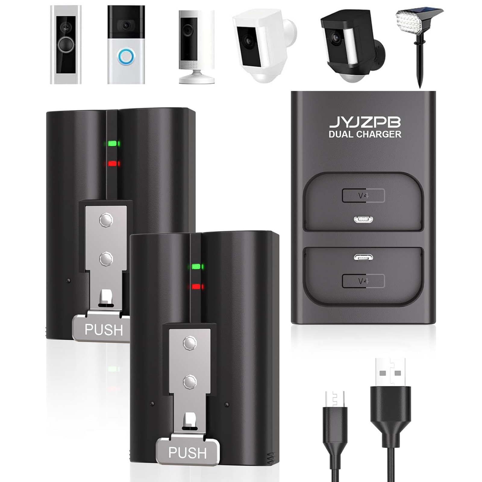 2 Pack 7200mAh Rechargeable Battery & Dual Charger for Ring Doorbell 2/3/4