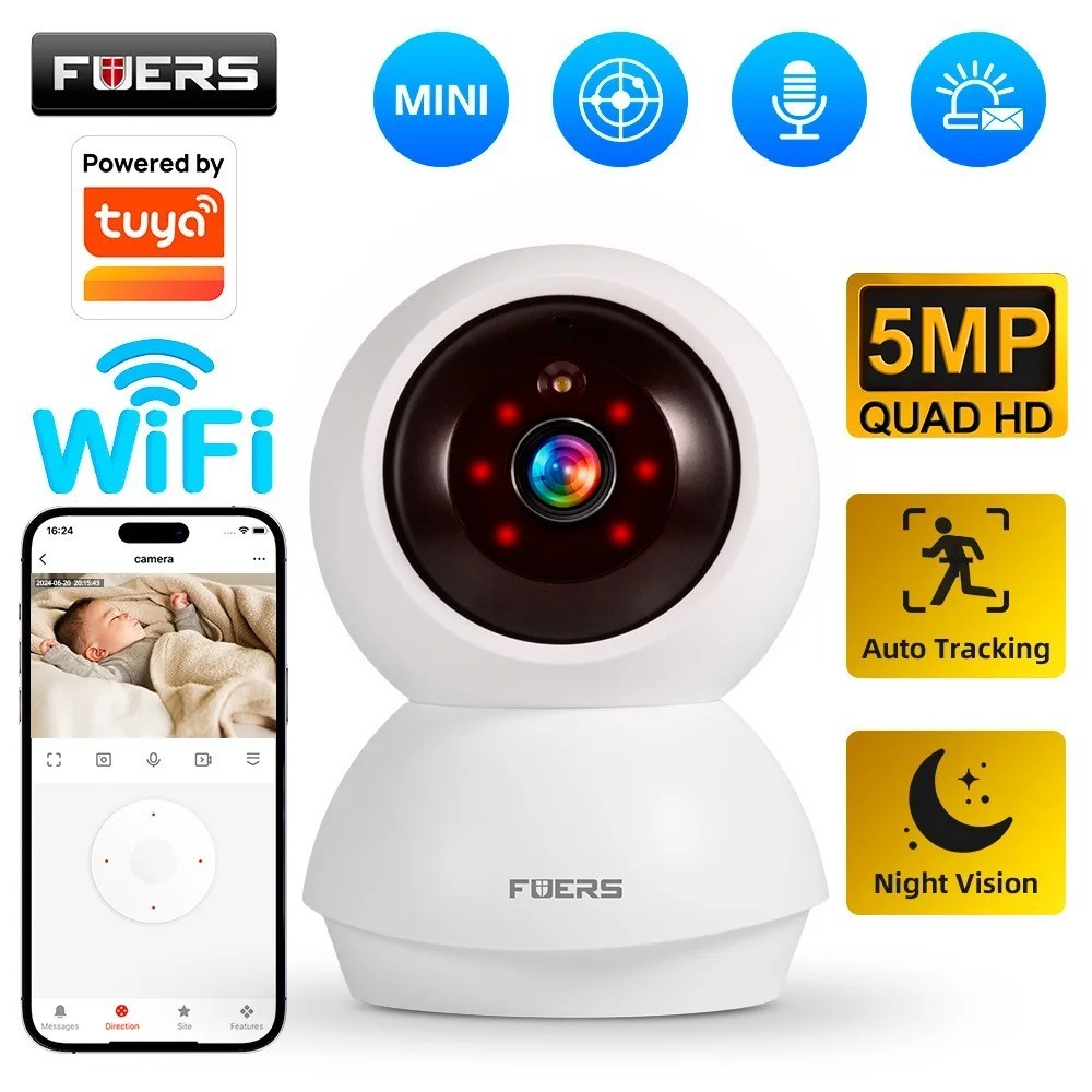 5MP WiFi Security Camera Tuya Smart PTZ AI Tracking Baby Pet Monitor