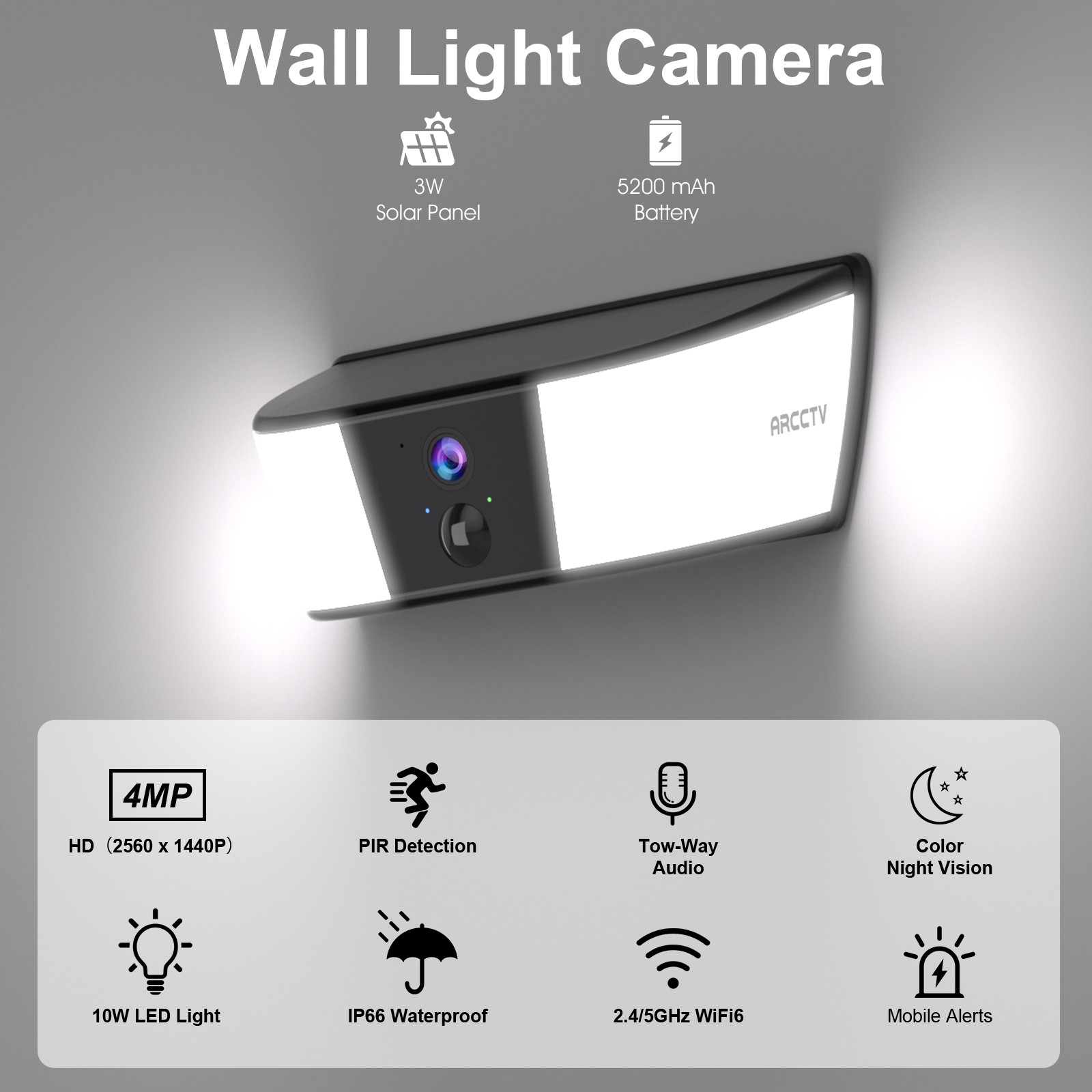 4MP WiFi Wall Light Solar Security Camera Outdoor Wireless Audio Camera IR Night