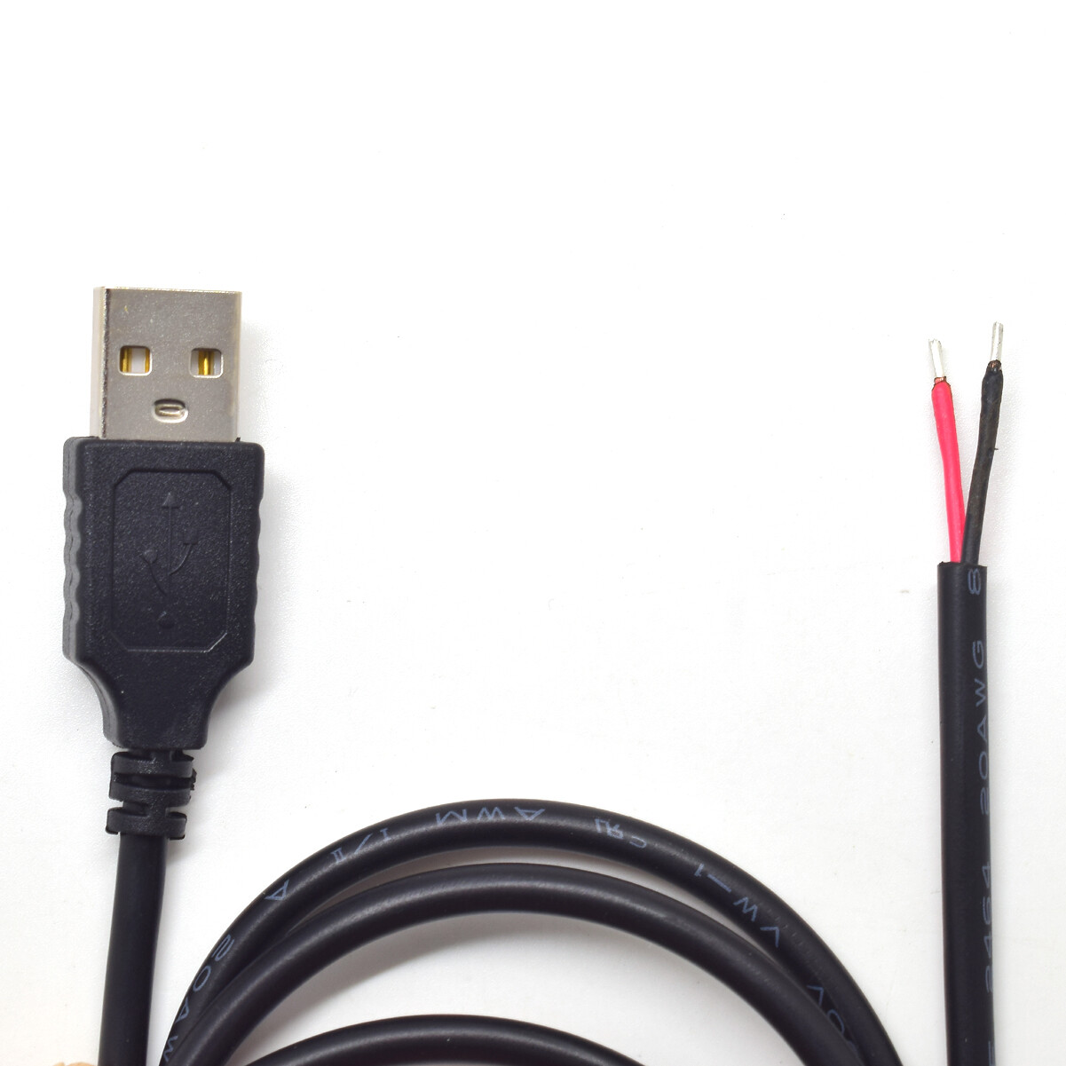 2pcs 3.3Ft 20AWG USB2.0 Male Plug 2pin Wire DIY USB Pigtail Cable 5A DC Power US