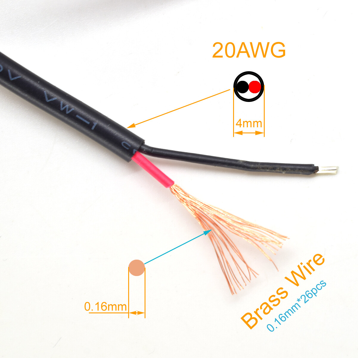 2pcs 3.3Ft 20AWG USB2.0 Male Plug 2pin Wire DIY USB Pigtail Cable 5A DC Power US