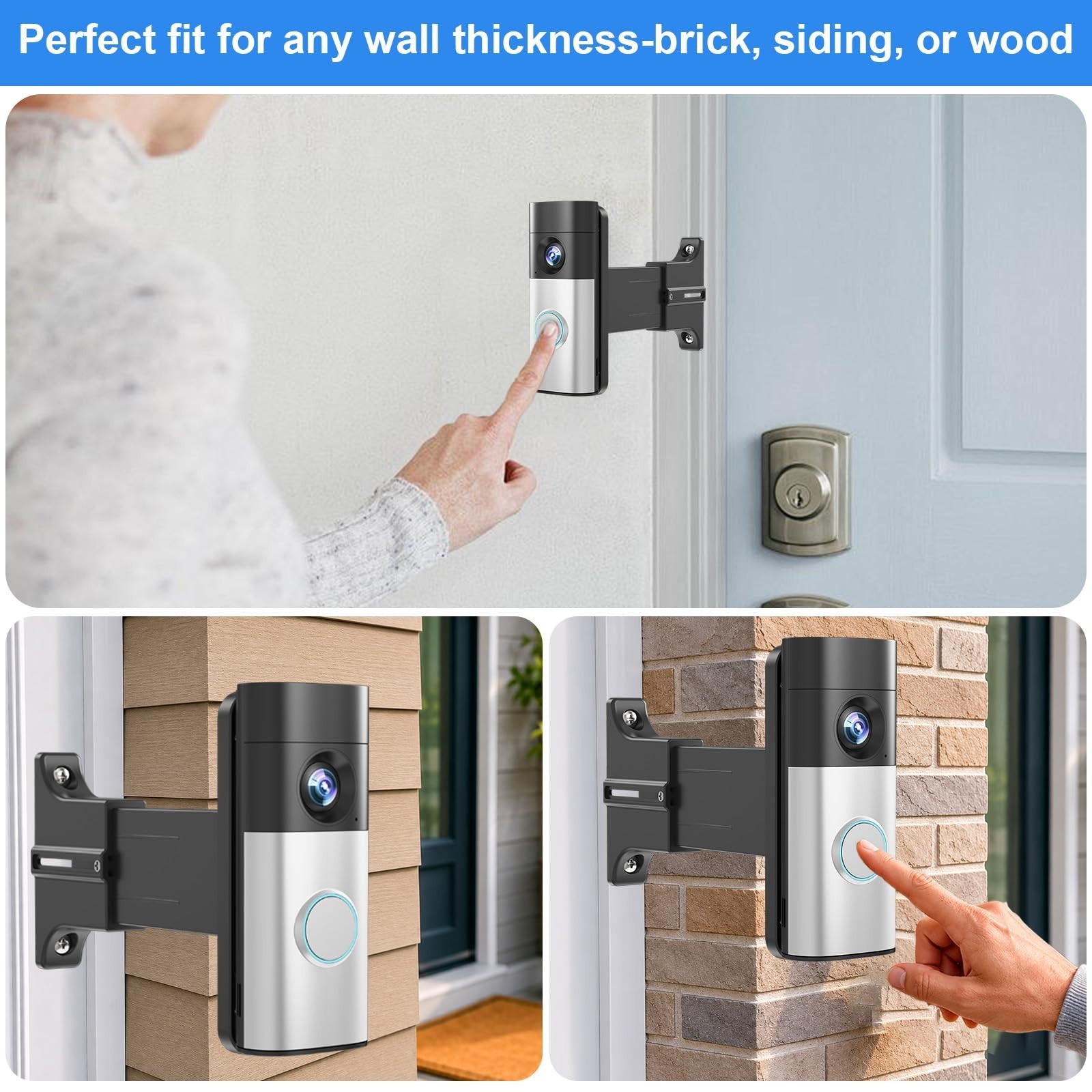 Adjustable 2″ to 4.7″ Doorbell Extender Mount for Wider View, Angle & Brick Wall