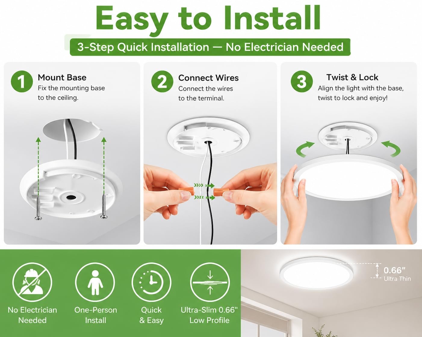 zemty 6Pack 12-Inch LED Flush Mount Ceiling Lights, 24W 12in-6Pack, White