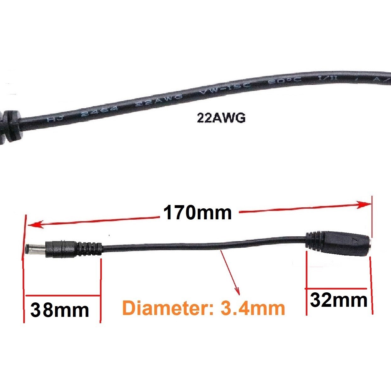 DC Power Cable 5.5×2.1mm Male To 4.0×1.7mm Female Plug Connector Adapter+8 jack