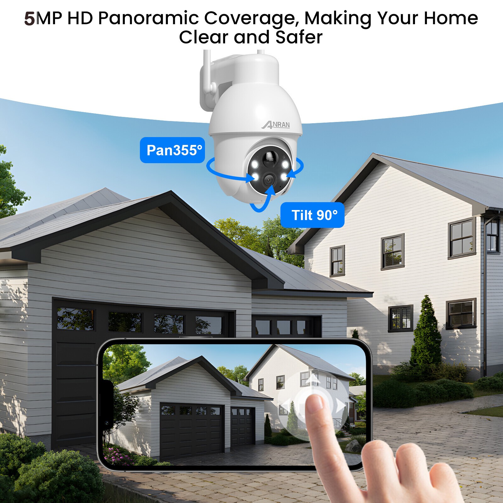 ANRAN Wireless Solar Security Camera System 360° PTZ 5MP WIFI Outdoor Audio Cams