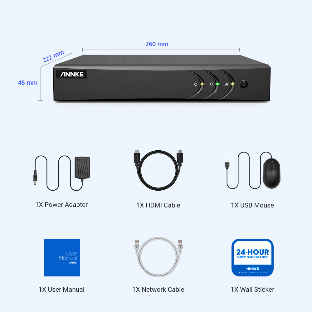 ANNKE H.265+ 5in1 8CH 5MP Lite Security DVR Video Recorder Motion Alert Remote