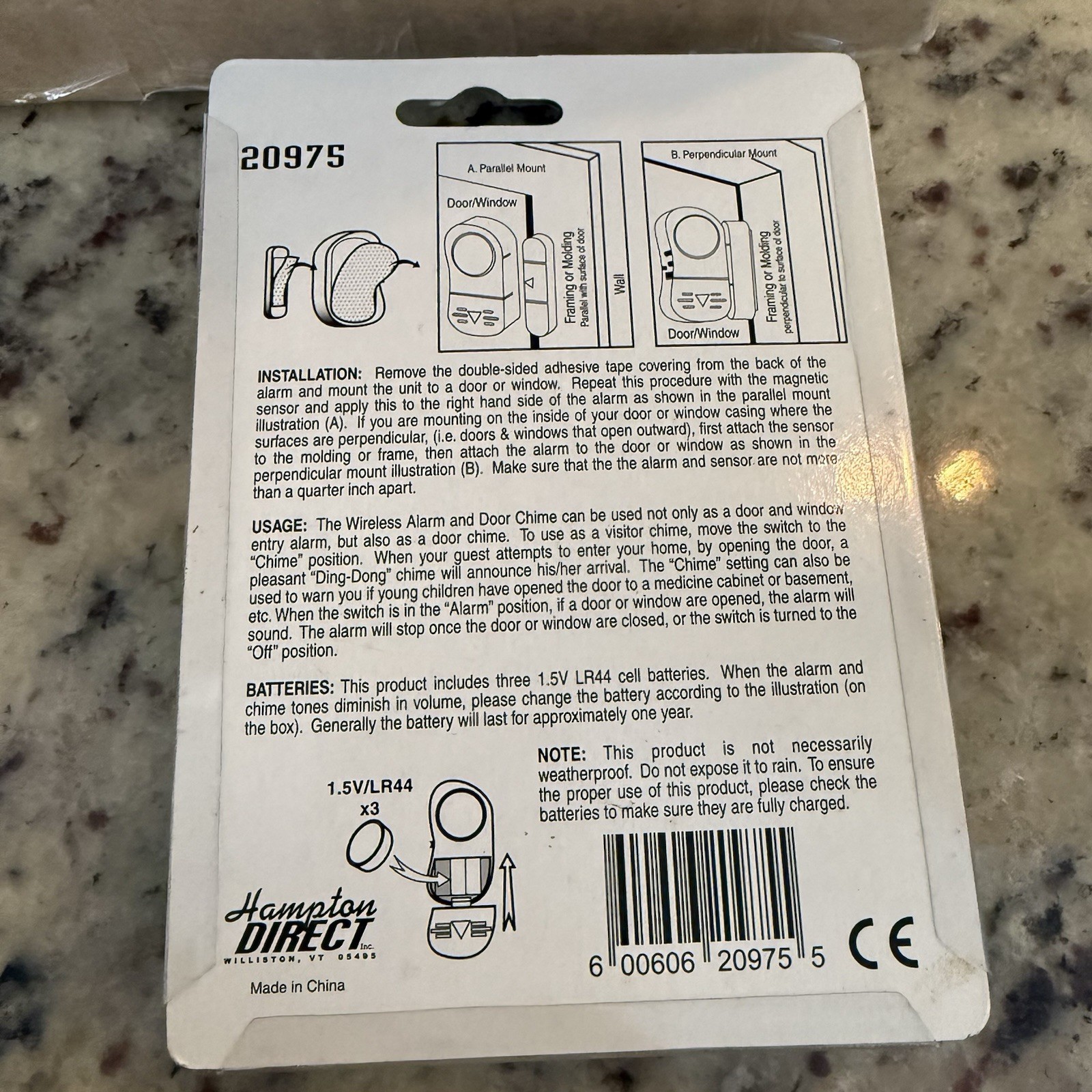 HDI Home Security Wireless Alarm and Door Chime Battery