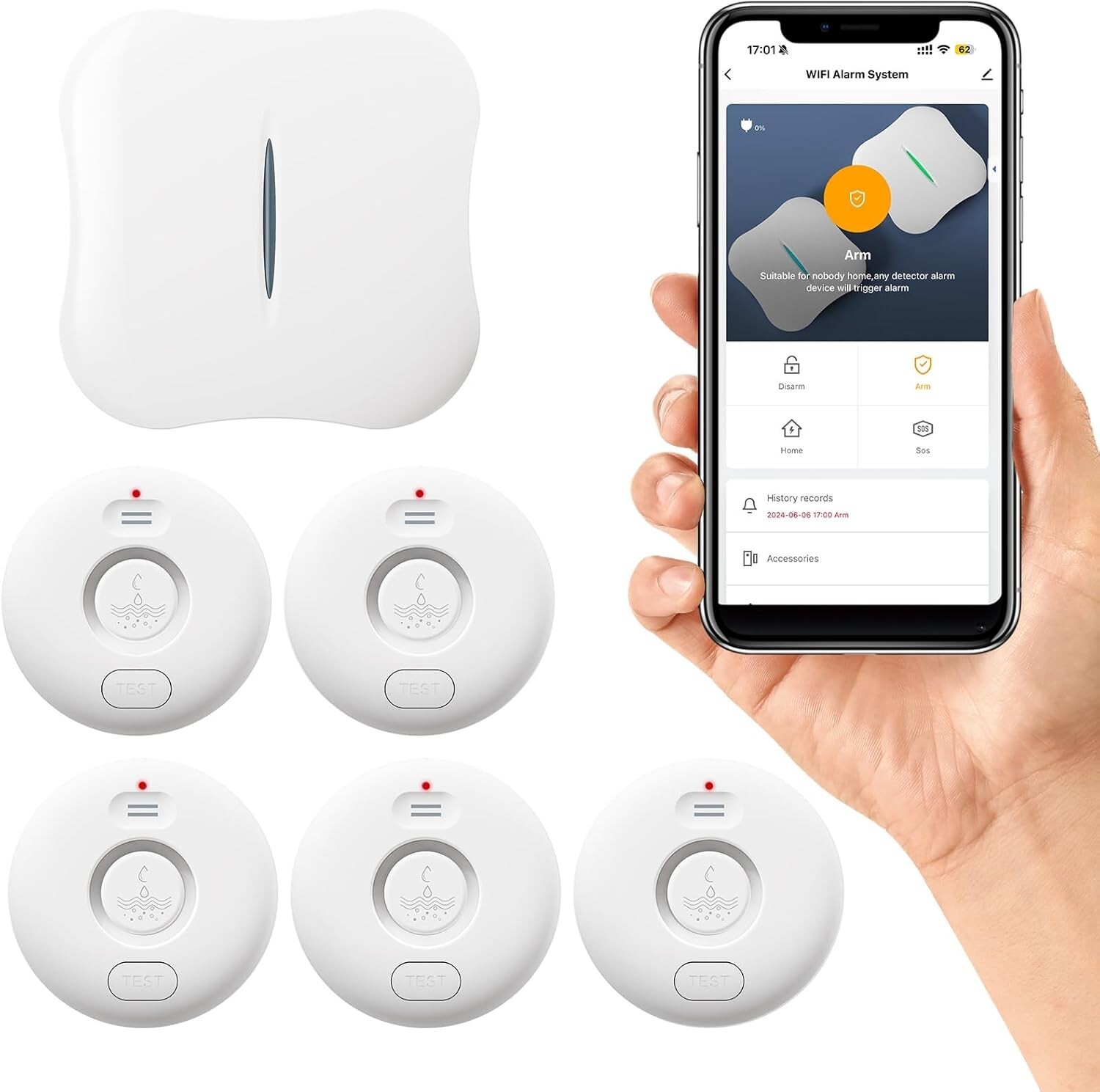 Wifi Water Leak Detector Home 5 Pack 120Db Adjustable Alarm Smart Sensors