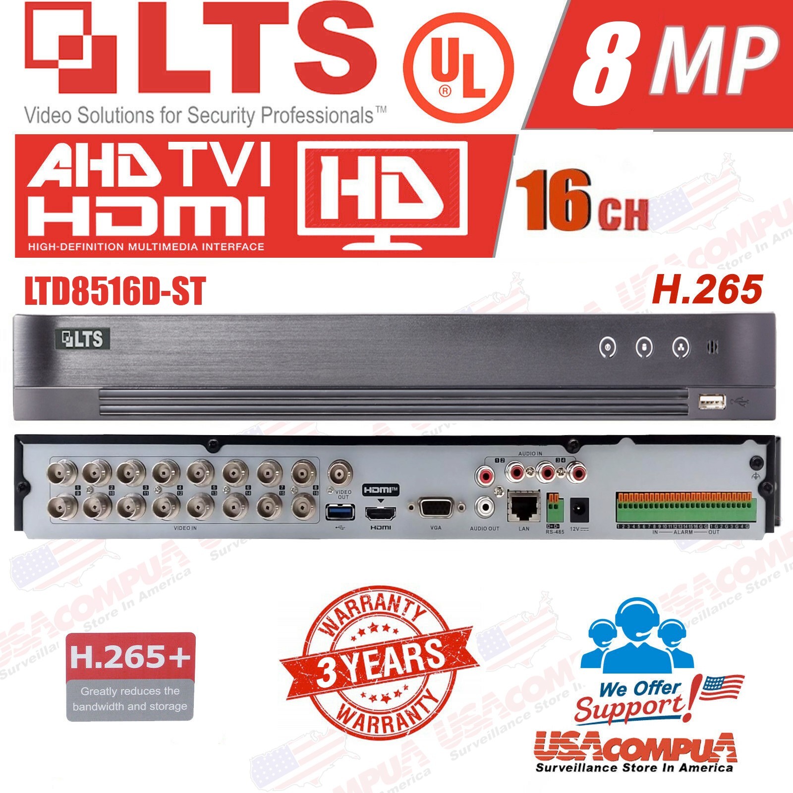 LTD8516D-ST 16CH 4K/8MP TVI/AHD/CVI/CVBS + 16CH IP Upto 4K/8MP Direct Search DVR