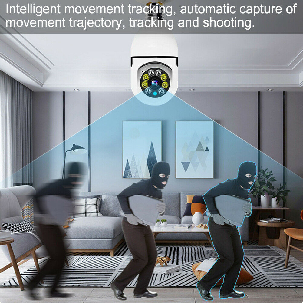 360° Panoramic 5G WiFi IR IP E27 Light Bulb Camera 1080P HD Night Smart Home LOT