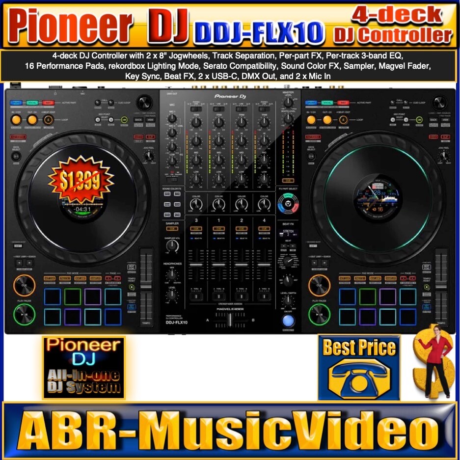 Pioneer DJ DDJ-FLX10 4-deck DJ Controller 1 Year Manufacture Warranty