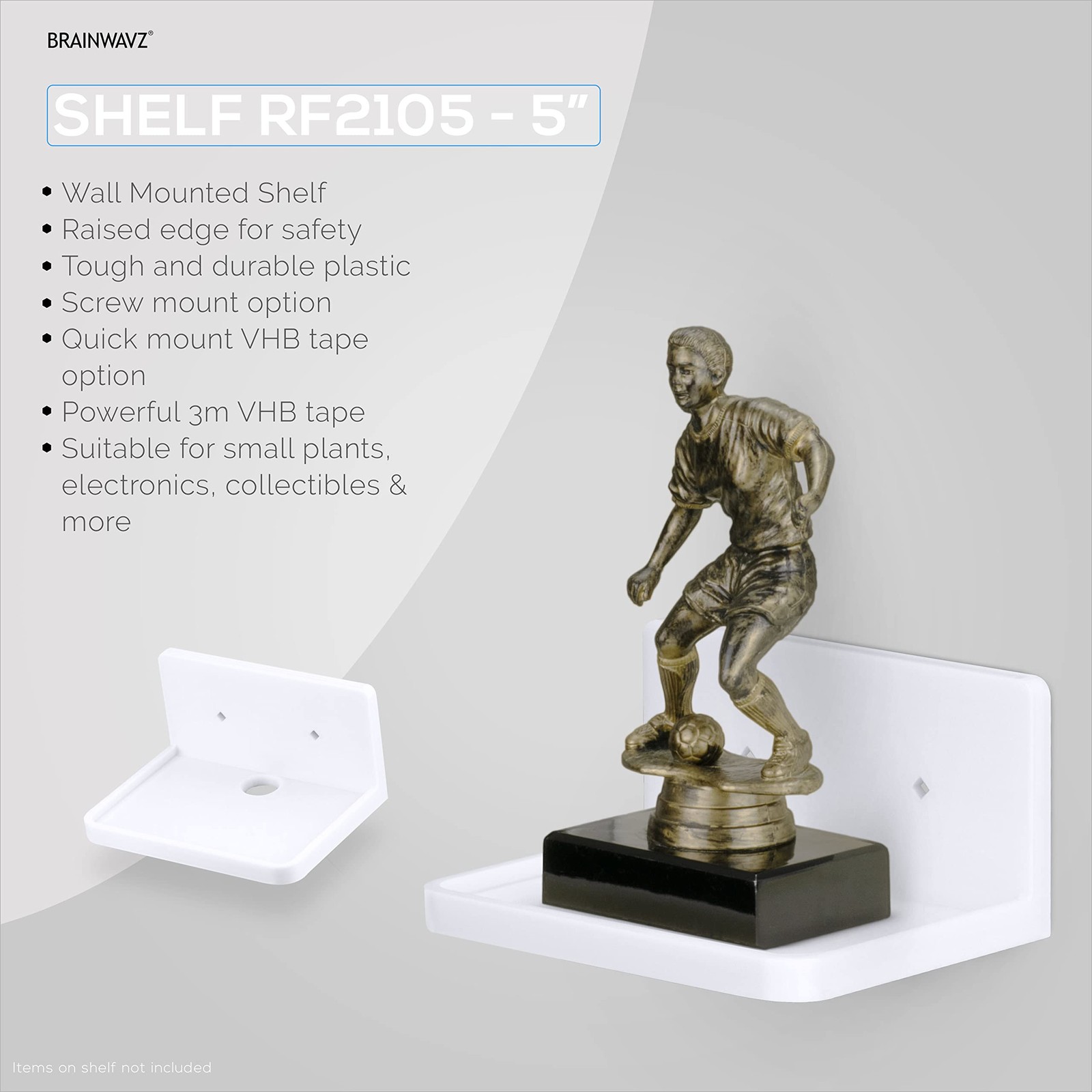5” Small Floating Shelf, Adhesive & Screw in, for Bluetooth Speakers, Cameras…